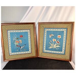 SET OF VINTAGE FRAMED CHINESE SILK EMBROIDERY PICTURES APPROX 12X10.5